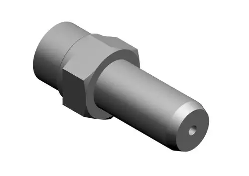 BOSCH Düse mit zylindrischer Form, einer hexagonalen Basis und Loch an der Vorderseite, geeignet für verschiedene Anwendungen in der Technik oder Mechanik.